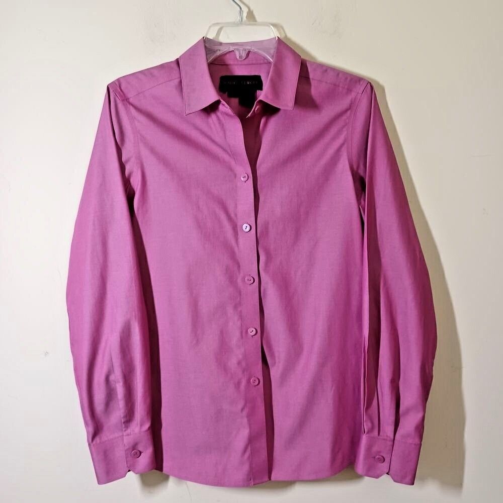 Nina‎ Maclemore Sz 8 Cotton No Iron Shirt Pink Long Sleeve Career Preppy Travel